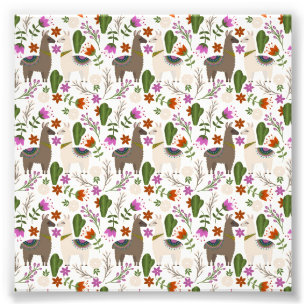 Foto Padrão Floral de Cactus Alpaca Amante de Animais