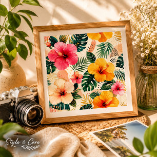 Foto Padrão Floral de Hibisco Tropical Vibrante Sem Cos