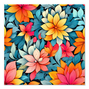 Foto Padrão Sem Costura Floral Vibrante