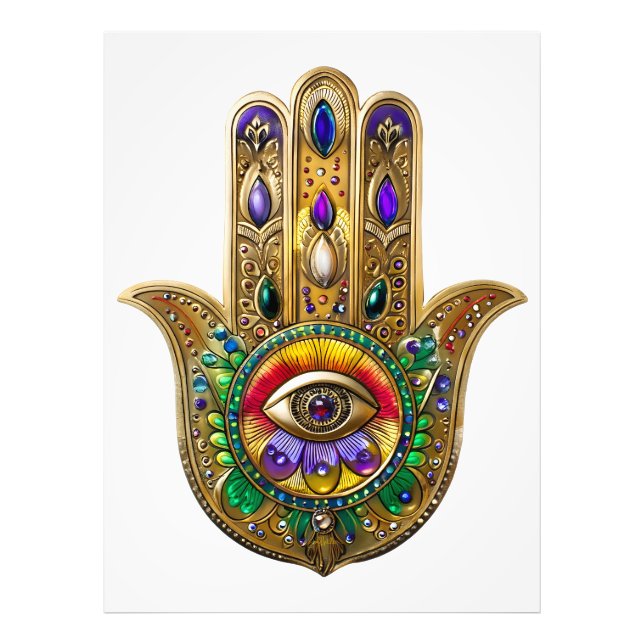 Foto Painted Gold Hamsa Amethyst Ruby Third Eye (Frente)