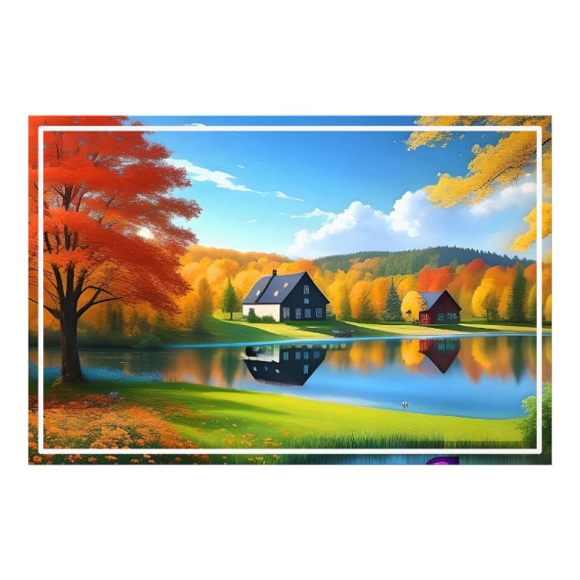 Foto Paisagem com lago, algodão e árvores-324563 (Frente)