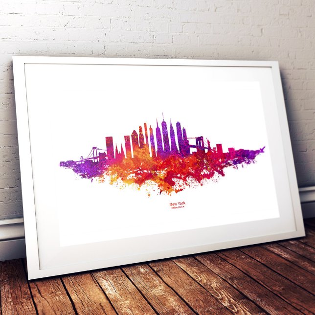 Foto Paisagem da Cidade de Nova York Aquarela em Branco (New York City Skyline Watercolor on White. Photo Print)