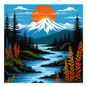 Foto Paisagem da Montanha Retroativa Ilustração Azul Ve