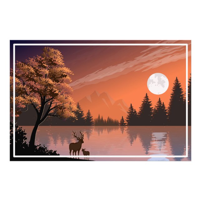 Foto Paisagem Sunrise com Lago e Deers-51207 (Frente)