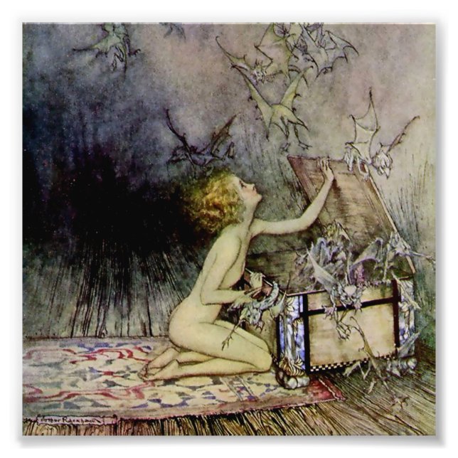 Foto “Pandora Abre a Caixa” por Arthur Rackham (Frente)