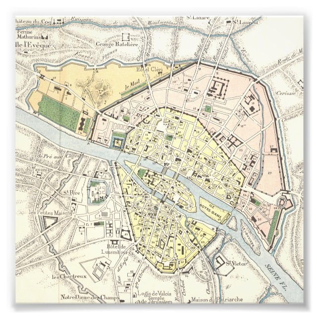 Foto Paris, França: Mapa Histórico, Vintage (Frente)
