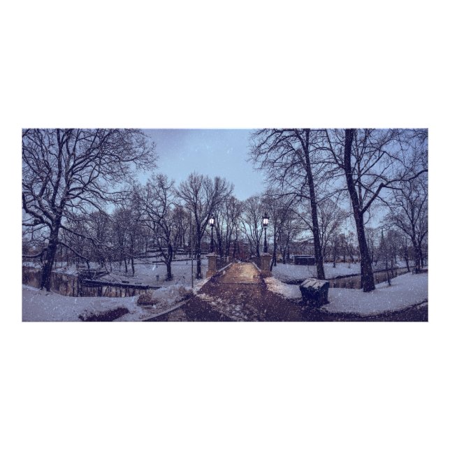 Foto Parque da cidade de neve de inverno à noite (Frente)