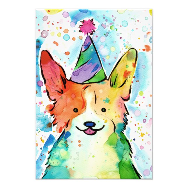 Foto Partido Corgi Watercolor Impressão (Frente)