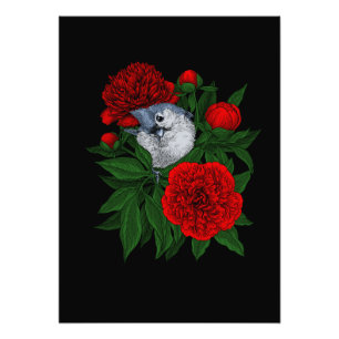 Foto Pássaro em um buquê de peônia vermelho