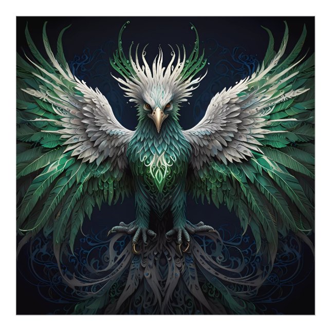 Foto Pássaro Majestoso Verde e Branco da Phoenix (Frente)