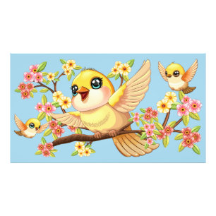 Foto Pássaros bonitos e felizes entre as flores da prim