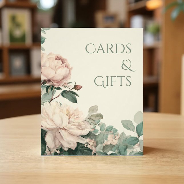 Foto Pastel Watercolor Rose Peonies Wedding Cards Sign (Criador carregado)