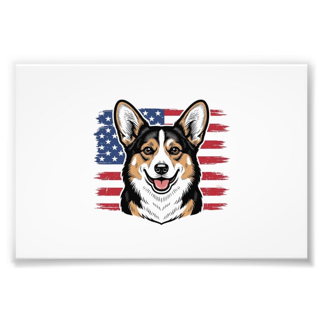Foto Patriotic Corgi American Flag Vintage Vector Desig (Frente)