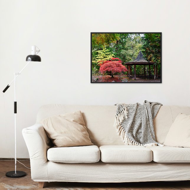 Foto Pavilhão do Jardim Japonês e Folhas de outono (In Situ Framed)