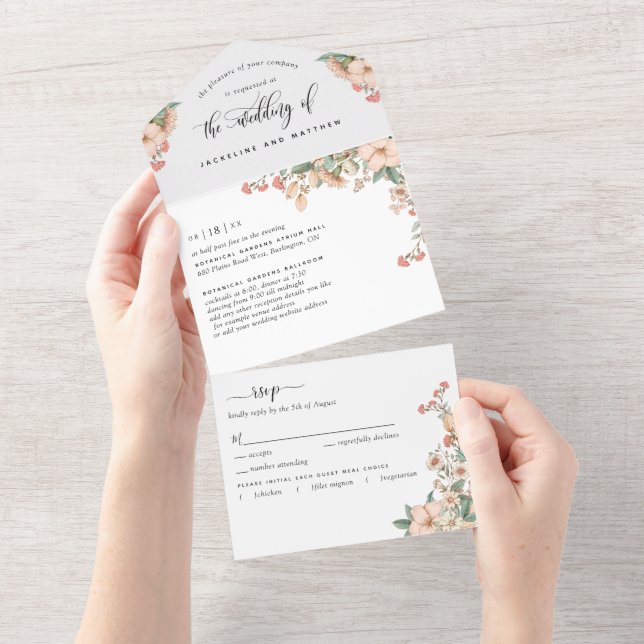 Foto: Peach Coral Botanical Wedding Tear Off RSVP (Aba destacável)