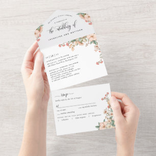 Foto: Peach Coral Botanical Wedding Tear Off RSVP