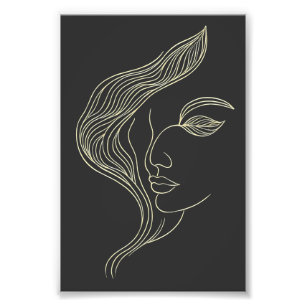Foto Perfil de Mulher Folha Arte Linear Elegante