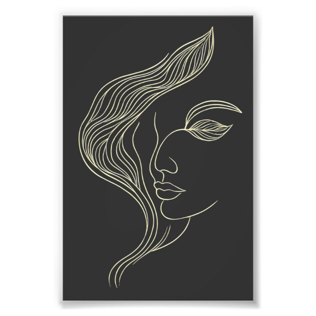 Foto Perfil de Mulher Folha Arte Linear Elegante (Frente)