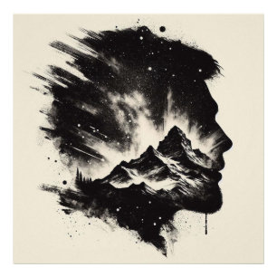 Foto Perfil do Homem de Exposição Dupla com o Mountain