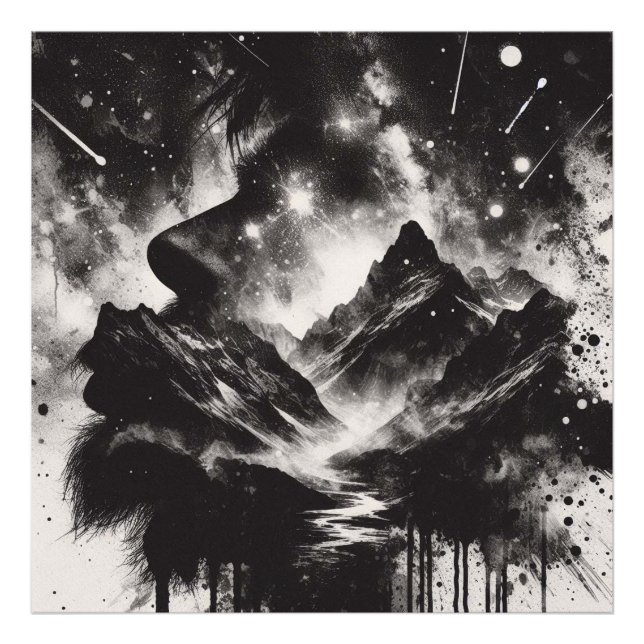 Foto Perfil do Homem de Exposição Dupla com o Mountain  (Frente)