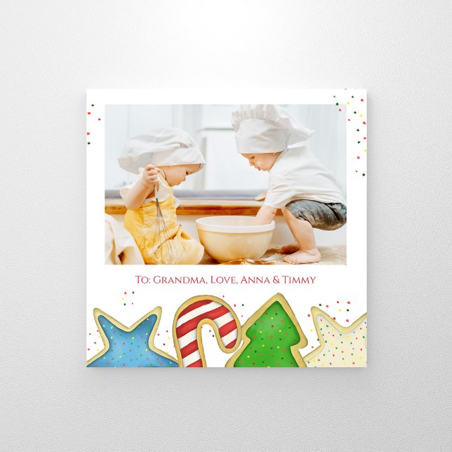 Foto Personalizada da Família Cookies de Natal Bon (Christmas cookies whimsical cute photo print with watercolor artwork. )