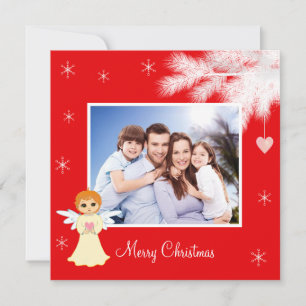 Foto personalizada da família e anjo no Natal Verm