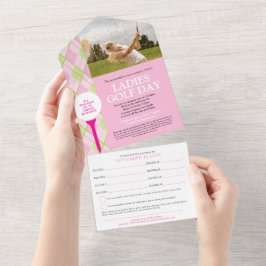 Foto personalizada e RSVP do dia de golfe cor-de-r