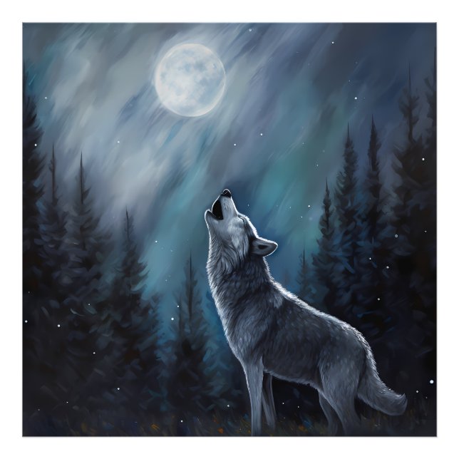 Foto personalizada Pet | Wolf Howling Na Lua (Frente)