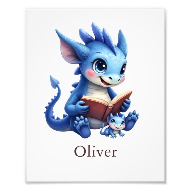 Foto Personalize Reading Dragon Custom Nursery Wall Art (Frente)