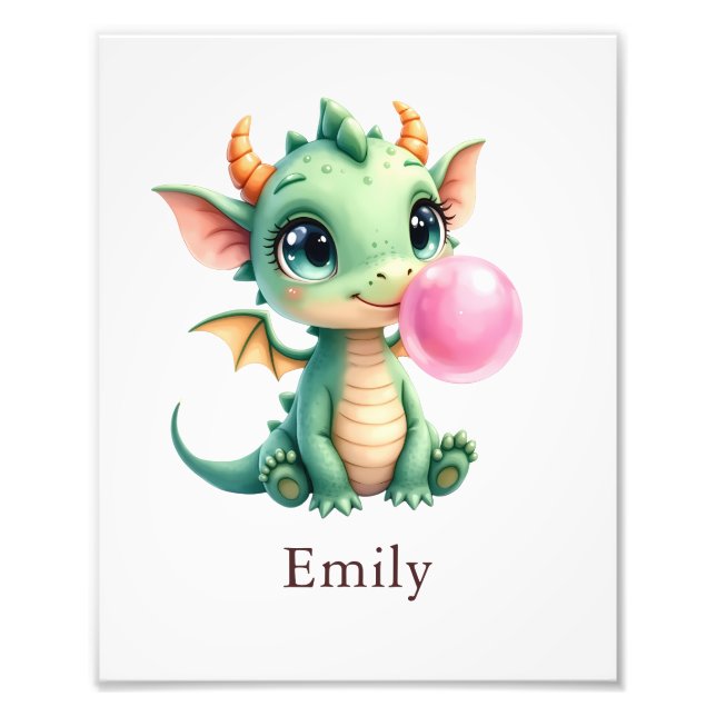 Foto Personalized Bubblegum Dragon Kids Room Wall Art (Frente)
