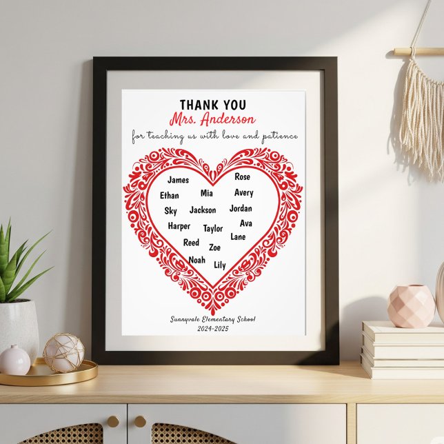 Foto Personalized Heart Teacher Gift Poster (Criador carregado)