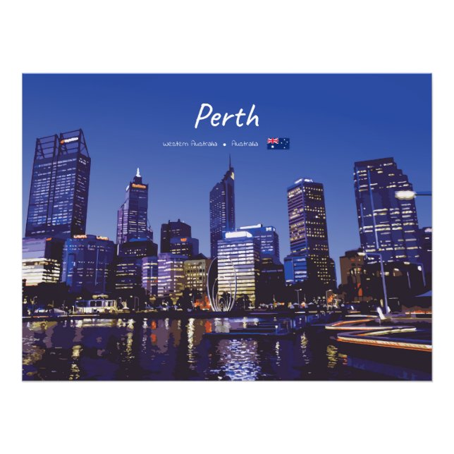 Foto Perth, Austrália - Silhueta da Cidade à Noite (Frente)