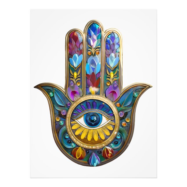 Foto Pétalas Coloridas Folhas Hamsa Safira Terceiro Olh (Frente)