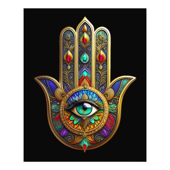 Foto Pétalas de Flor de Cor de Pavão Hamsa Terceiro Olh (Frente)