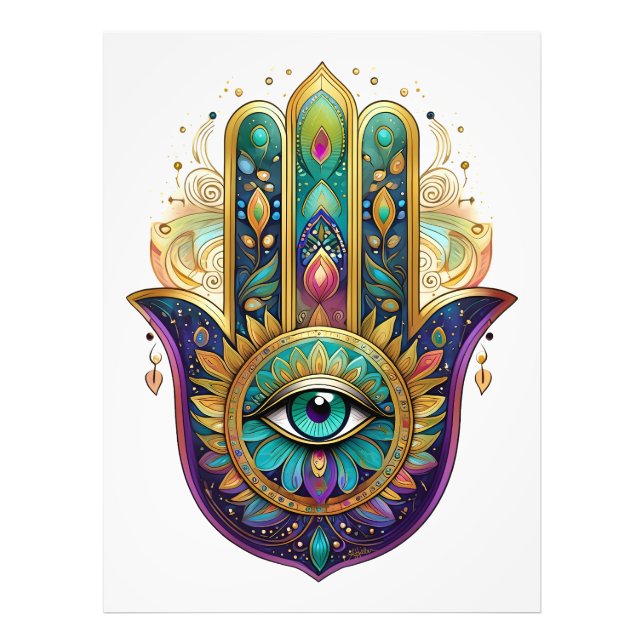 Foto Pétalas Violeta Verde Dourado Hamsa Turquesa Terce (Frente)