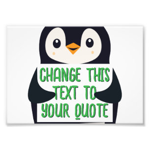 Foto Pinguim segurando um sinal com mensagem personaliz