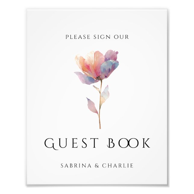 Foto Pink Purple Tulip Elegant Wedding Guest Book Sign (Frente)