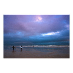 Foto Pintura a óleo paisagem marinha de céu roxo escuro