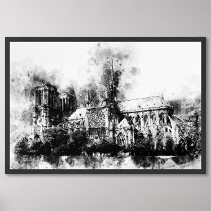 Foto Pintura a preto e branco da Catedral de Notre Dame