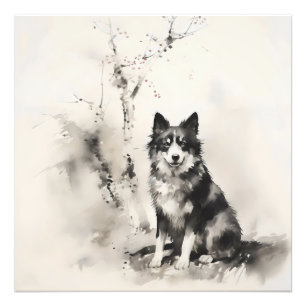 Foto Pintura a tinta canina e em árvore