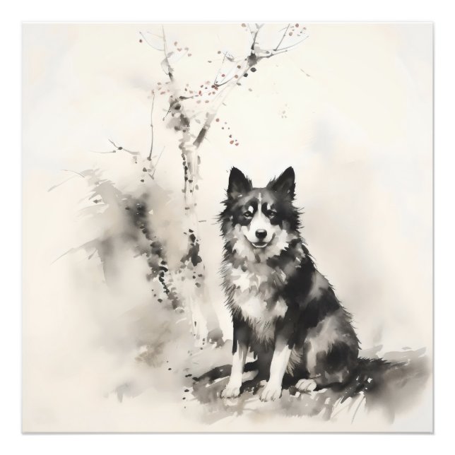 Foto Pintura a tinta canina e em árvore (Frente)