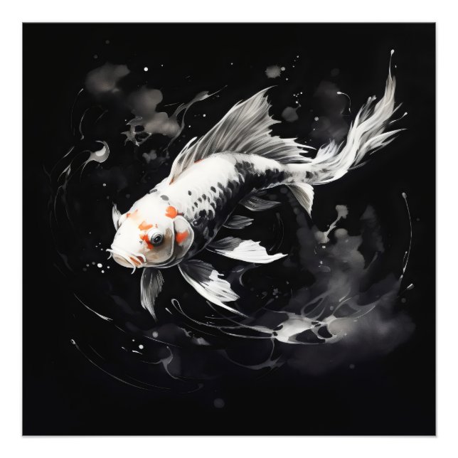 Foto Pintura a tinta preta de peixe koi (Frente)