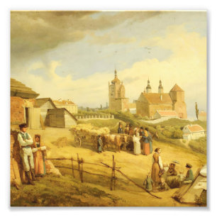 Foto Pintura Antiga de Colheita de Aldeia Europeia Vint