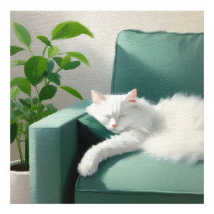 Foto Pintura de Gato Dormindo em um Golpe Verde