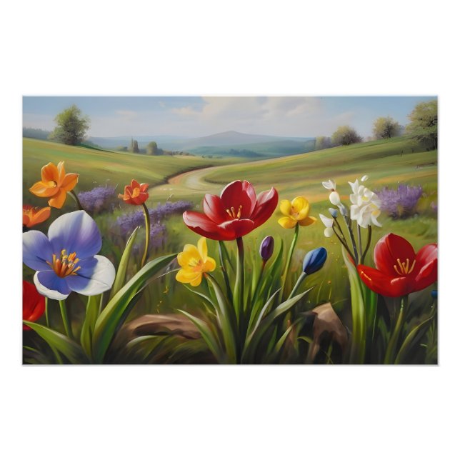 Foto Pintura de óleo de flores da primavera (Frente)