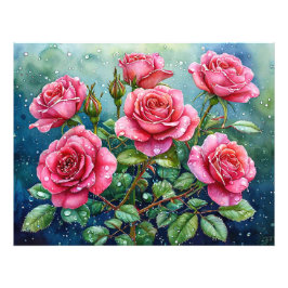 Foto Pintura em Aquarela de Rosas Cor-de-Rosa com Gotíc