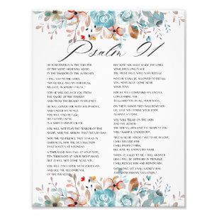 Foto Placa Floral de Escritura de Bíblia Psalm 91