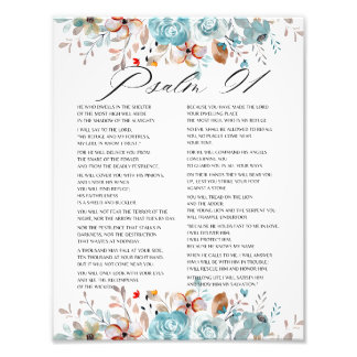 Foto Placa Floral de Escritura de Bíblia Psalm 91