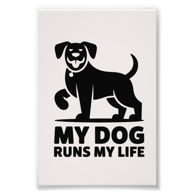 Foto Playful Dog Outline "My Dog Runs My Life" Art (Frente)