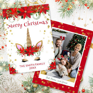 Foto: Poinsettia Unicorn com Cartão de Natal Verme